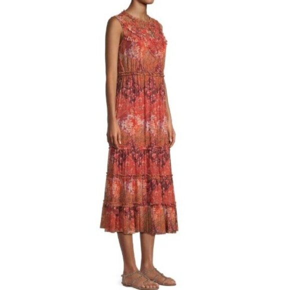 NWT Johnny Was Josephina Mesh Midi Floral Ruffle Dress Large - Picture 2 of 15